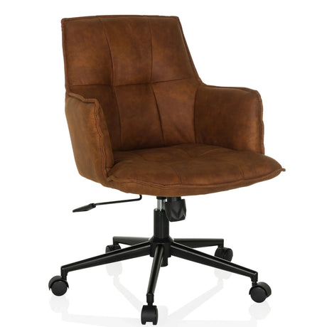 Sedia Home Office SOLAO LIFE con rivestimento in pelle marrone e base a rotelle nera di hjh LIVING