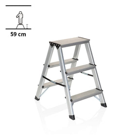 Scala richiudibile in alluminio SOLID con tre gradini e un'altezza di 59 cm di hjh OFFICE