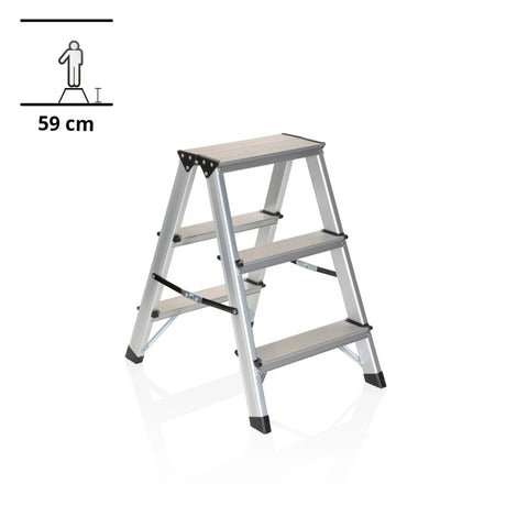 Scala richiudibile in alluminio SOLID con tre gradini e un'altezza di 59 cm di hjh OFFICE