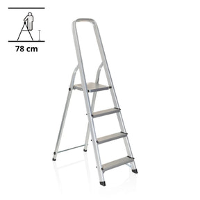 Scala richiudibile SOLID II in alluminio argentato con quattro gradini e corrimano di hjh OFFICE