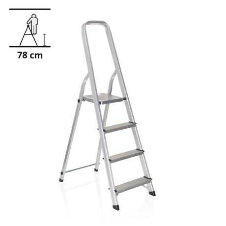 Scala richiudibile SOLID II in alluminio argentato con quattro gradini e corrimano di hjh OFFICE