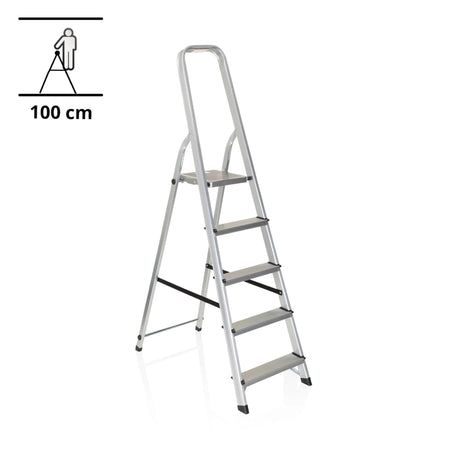 Scala richiudibile in alluminio SOLID III con cinque gradini e corrimano di sicurezza di hjh OFFICE