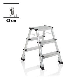 Scala richiudibile in alluminio SOLID IV con tre gradini e piedini neri di hjh OFFICE