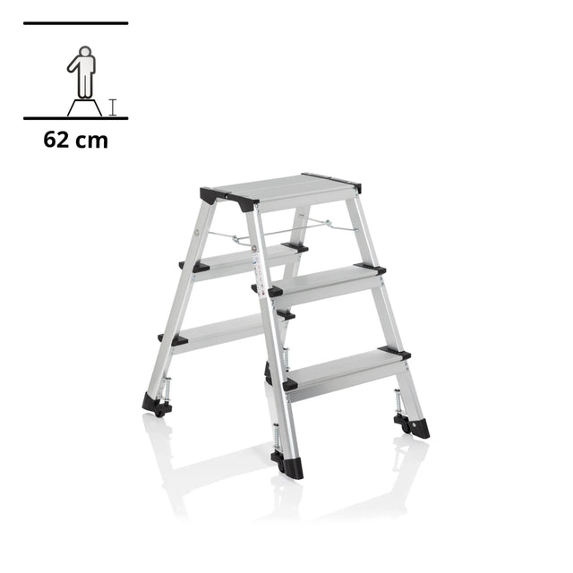 Scala richiudibile in alluminio SOLID IV con tre gradini e piedini neri di hjh OFFICE