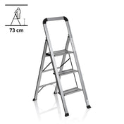 Scala richiudibile SOLID V in alluminio argento con tre gradini e maniglia di sicurezza di hjh OFFICE