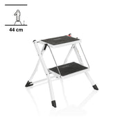 Scala richiudibile SOLID W1 bianca con due gradini neri e un'altezza di 44 cm di hjh OFFICE