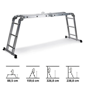 Scala richiudibile in alluminio SOLID W3 con dodici gradini in diverse posizioni di hjh OFFICE