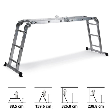 Scala richiudibile in alluminio SOLID W3 con dodici gradini in diverse posizioni di hjh OFFICE