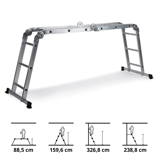 Scala richiudibile in alluminio SOLID W3 con dodici gradini in diverse posizioni di hjh OFFICE