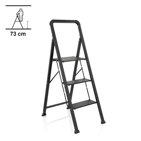 Scala richiudibile SOLID W6 nera con tre gradini e un manico di hjh OFFICE