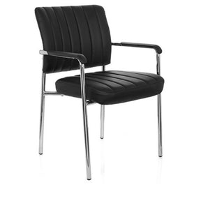 Sedia a quattro gambe SOMOS V nera con rivestimento in ecopelle, impunture trasversali e struttura cromata di hjh OFFICE