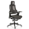 Sedia da ufficio professionale SPEKTRE BLACK con rivestimento in rete grigio-nero e poggiatesta di hjh OFFICE