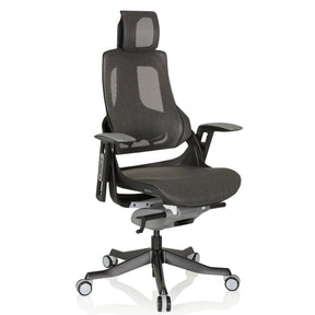 Sedia da ufficio professionale SPEKTRE BLACK con rivestimento in rete grigio-nero e poggiatesta di hjh OFFICE