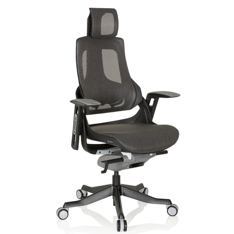 Sedia da ufficio professionale SPEKTRE BLACK con rivestimento in rete grigio-nero e poggiatesta di hjh OFFICE