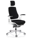Sedia da ufficio professionale SPEKTRE con rivestimento in tessuto nero, struttura bianca e poggiatesta di hjh OFFICE