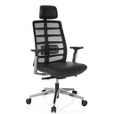 High-end Sedia da ufficio SPINIO ELITE L con rivestimento in rete nera e seduta in pelle di hjh OFFICE