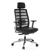 High-end Sedia da ufficio SPINIO ELITE L con rivestimento in rete nera e seduta in pelle di hjh OFFICE