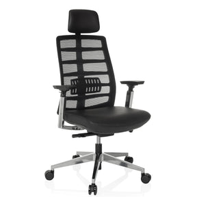 High-end Sedia da ufficio SPINIO ELITE L con rivestimento in rete nera e seduta in pelle di hjh OFFICE