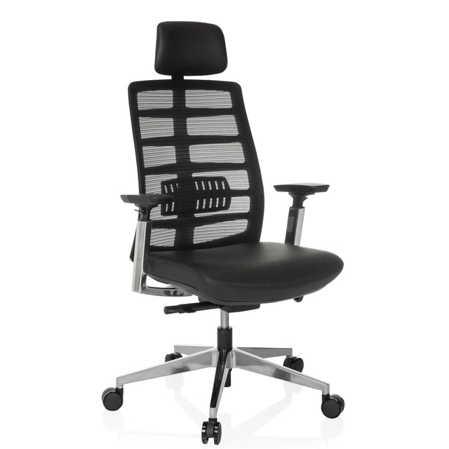 High-end Sedia da ufficio SPINIO ELITE L con rivestimento in rete nera e seduta in pelle di hjh OFFICE