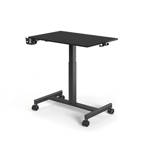 Scrivania in piedi nera Stand K con piano rettangolare e quattro ruote di hjh OFFICE