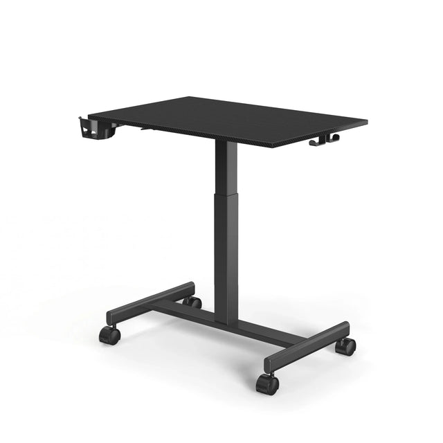 Scrivania in piedi nera Stand K con piano rettangolare e quattro ruote di hjh OFFICE