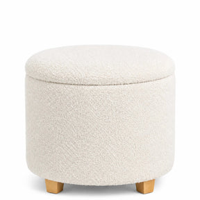 Sgabello imbottito bianco Storiano S con rivestimento in tessuto strutturato e piedi in legno chiaro di hjh LIVING