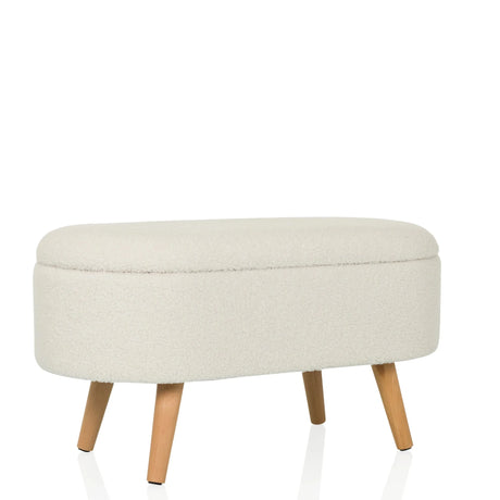 Panca bianca STORIANO con rivestimento in tessuto strutturato e quattro gambe in legno chiaro di hjh LIVING