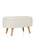Panca bianca STORIANO con rivestimento in tessuto strutturato e quattro gambe in legno chiaro di hjh LIVING