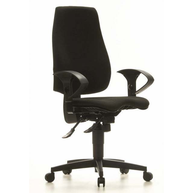 Sedia da ufficio professionale SYDNEY PRO nera con braccioli e base a ruote di Topstar