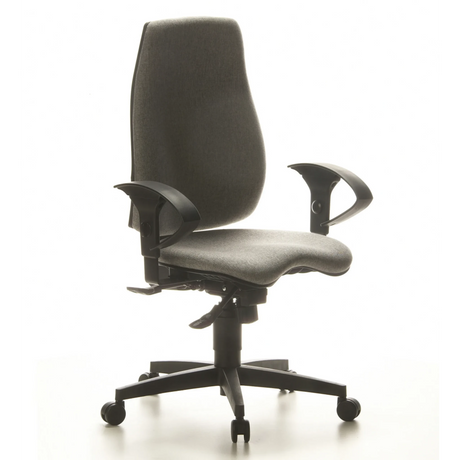 Sedia da ufficio professionale SYDNEY PRO con rivestimento in tessuto grigio chiaro e braccioli neri di Topstar