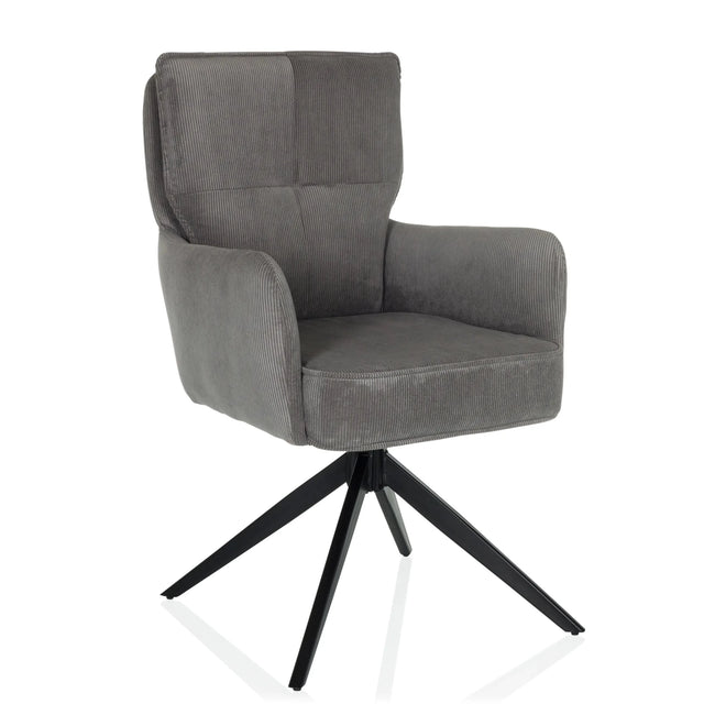 Sedia imbottita grigia TARUGO con rivestimento in velluto a coste e struttura nera a quattro gambe di hjh LIVING