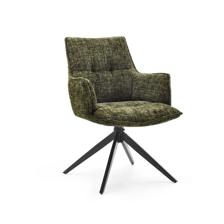 Sedia per sala da pranzo Tavaro con rivestimento in tessuto melange verde e struttura a quattro gambe nera di hjh LIVING