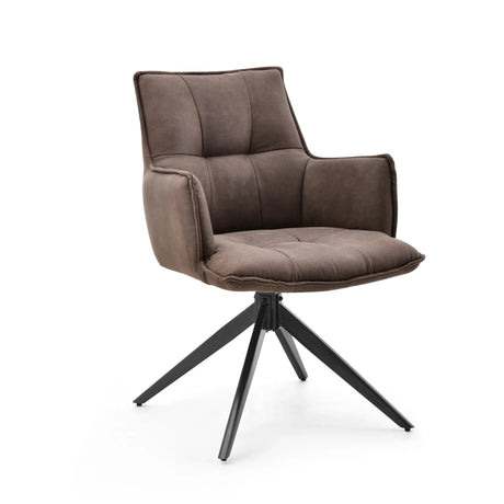 Sedia per sala da pranzo Tavaro marrone con rivestimento trapuntato e base a stella nera di hjh LIVING