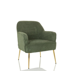 Poltrona Lounge THASSOS verde con rivestimento in tessuto strutturato e gambe dorate di hjh LIVING