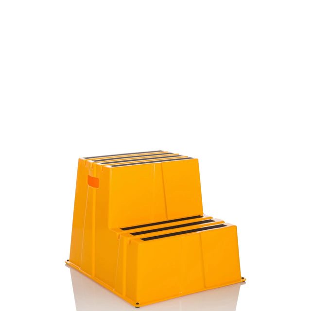 Sgabello giallo TIO-E2 con due gradini e superfici nere antiscivolo di hjh OFFICE