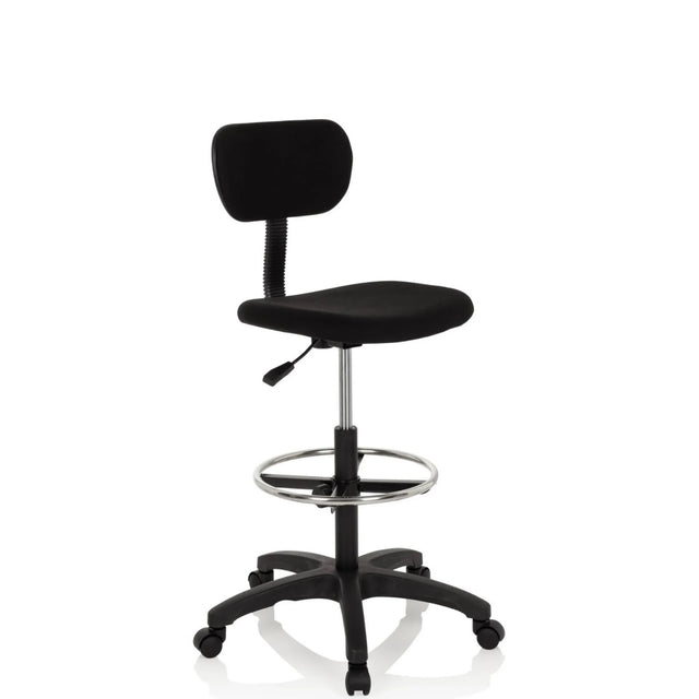 Sedia da banco TOP WORK 05 nera con schienale, poggiapiedi e base a stella con ruote di hjh OFFICE