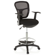 Sedia da banco TOP WORK 108 nera con schienale in rete, poggiapiedi e base a stella con ruote di hjh OFFICE