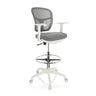 Sedia da banco TOP WORK 108 W grigia con schienale in rete e base a stella bianca di hjh OFFICE