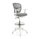 Sedia da banco TOP WORK 108 W grigia con schienale in rete e base a stella bianca di hjh OFFICE