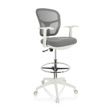 Sedia da banco TOP WORK 108 W grigia con schienale in rete e base a stella bianca di hjh OFFICE