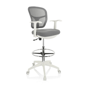 Sedia da banco TOP WORK 108 W grigia con schienale in rete e base a stella bianca di hjh OFFICE