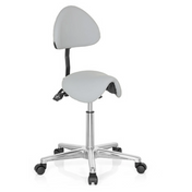 Sgabello a sella grigio TOP WORK 20 con schienale e base a stella lucida su ruote di hjh OFFICE