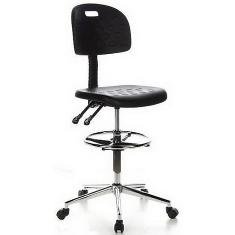 Sedia da banco TOP WORK 23 nera con poggiapiedi e base a stella cromata su ruote di hjh OFFICE