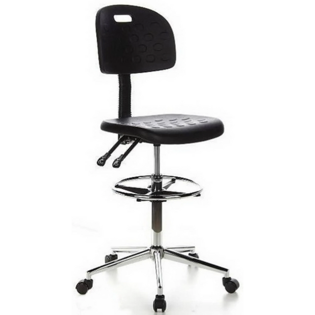 Sedia da banco TOP WORK 23 nera con poggiapiedi e base a stella cromata su ruote di hjh OFFICE