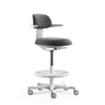 Sedia da lavoro TOP WORK 40 W con rivestimento grigio scuro, struttura bianca e poggiapiedi su ruote di hjh OFFICE