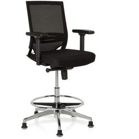 Sedia da banco TOP WORK 77 nera con schienale in rete, poggiapiedi e struttura in metallo lucido di hjh OFFICE