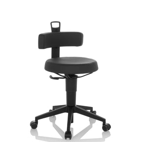 Sgabello girevole TOP WORK FLEX PU nero in ecopelle con schienale e base a ruote di hjh OFFICE