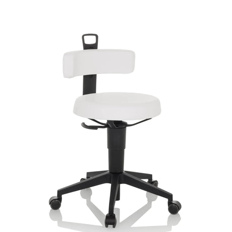 Sgabello girevole TOP WORK FLEX PU bianco con rivestimento in ecopelle e base a croce nera di hjh OFFICE