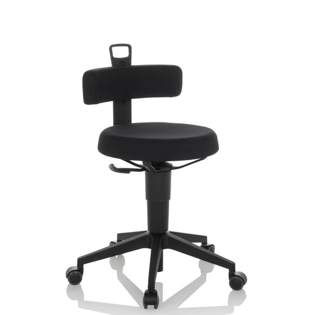 Sgabello girevole TOP WORK FLEX nero con rivestimento in tessuto, schienale e cinque rotelle di hjh OFFICE
