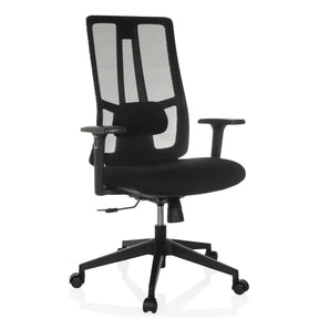 Sedia da ufficio professionale TRAMORE BASE nera con schienale in rete e braccioli di hjh OFFICE